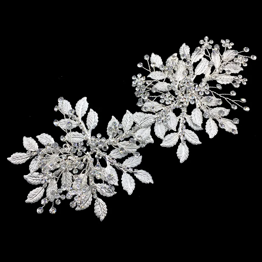 Bandeau pour cheveux en feuille d'argent sterling, bandeau de mariée en strass, couvre-chef de princesse, fait à la main