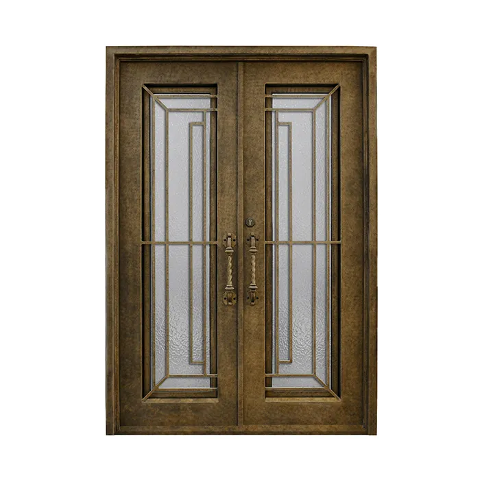 Puerta de cristal ovalada de hierro forjado de entrada exterior, puerta de cristal de media luna de color personalizado
