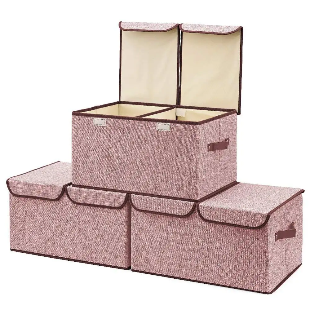 Pink canvas fabric home cloth containers drawers storage boxes