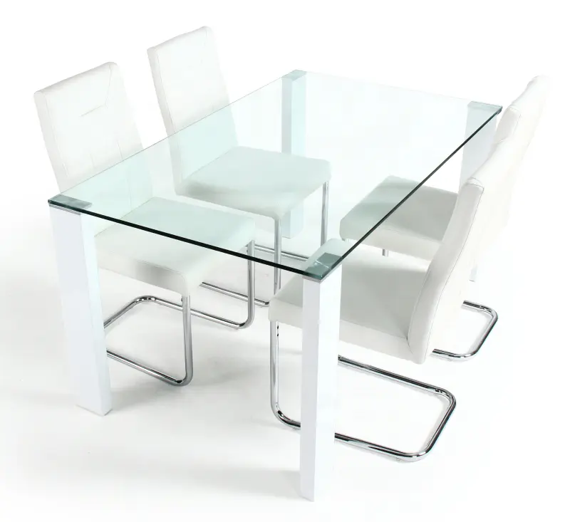 MDF Hochglanz Esstisch aus gehärtetem Glas mit Stuhl