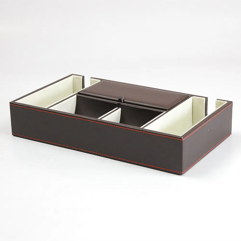 Custom office desk organizer collection tray Pu leather desktop storage boxes Organize Desk Small Items