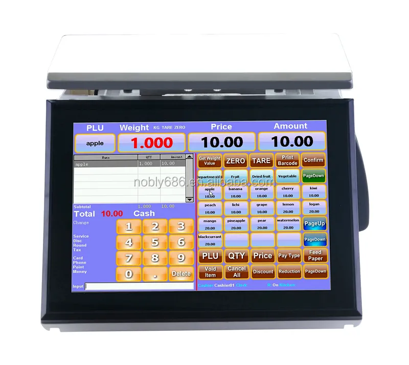 Balança eletrônica para venda quente, com tela sensível ao toque, registrador de dinheiro e software do sistema pos embutido