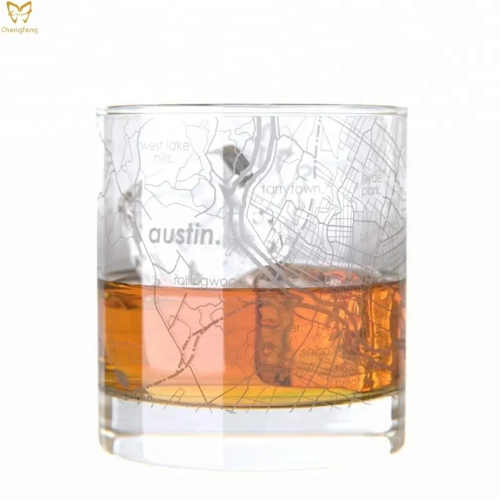 10 Unzen geätzt mit Karte Old Fashioned Rocks Glas Whisky Becher für Whisky Anpassbares Logo für Geschenke