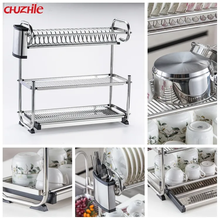 Durable Wire Metal stainless steel Collapsible bowl drainer Kitchen Dish Rack