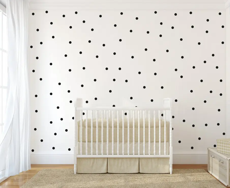 Autocollants muraux en vinyle à petits pois blancs et noirs, décoration artistique, adhésif pour chambre d'enfant