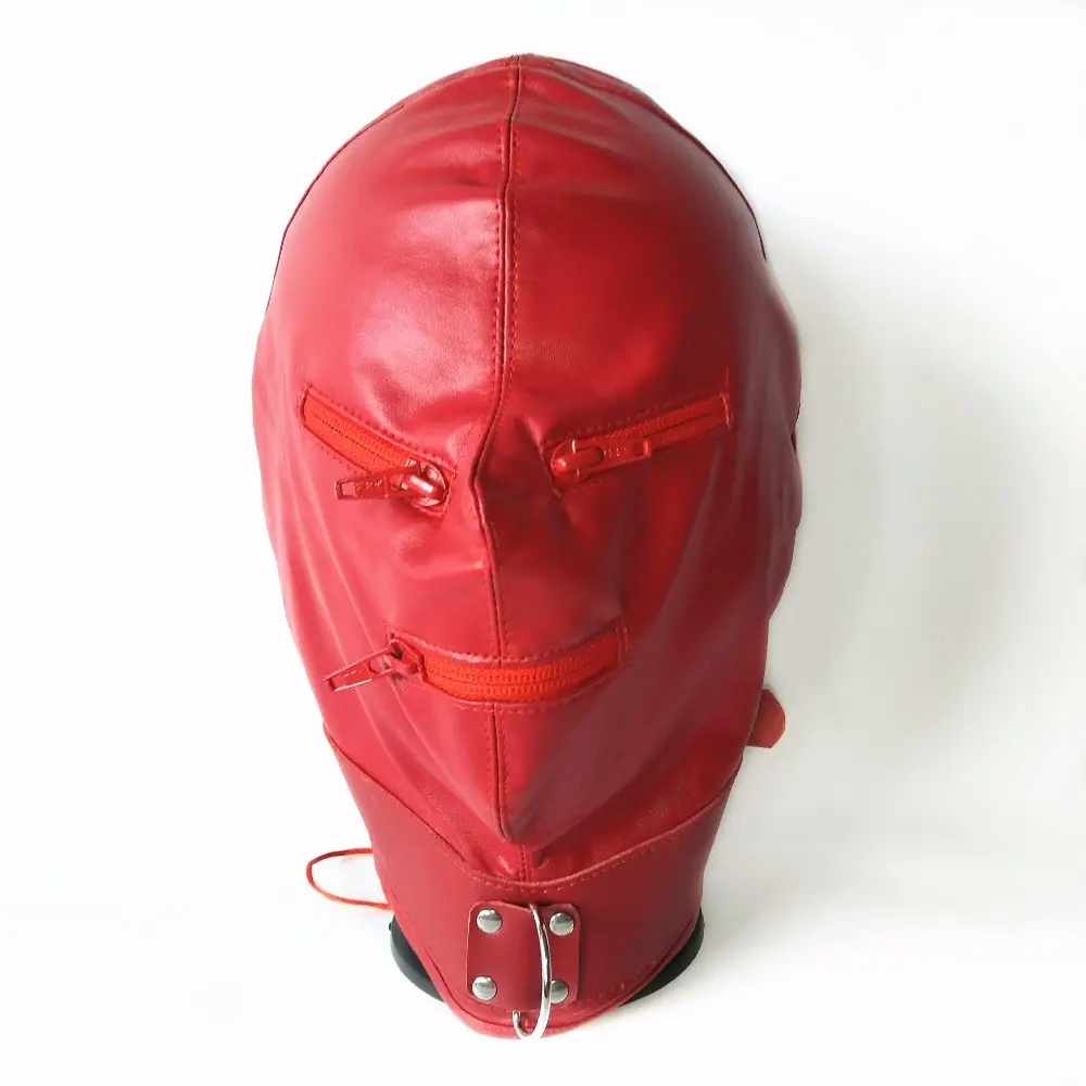 EN kaliteli deri bdsm esaret hood ayarlanabilir fetiş maske Başlık fermuarlı 3 renk seçin seks ürünleri erotik oyuncaklar
