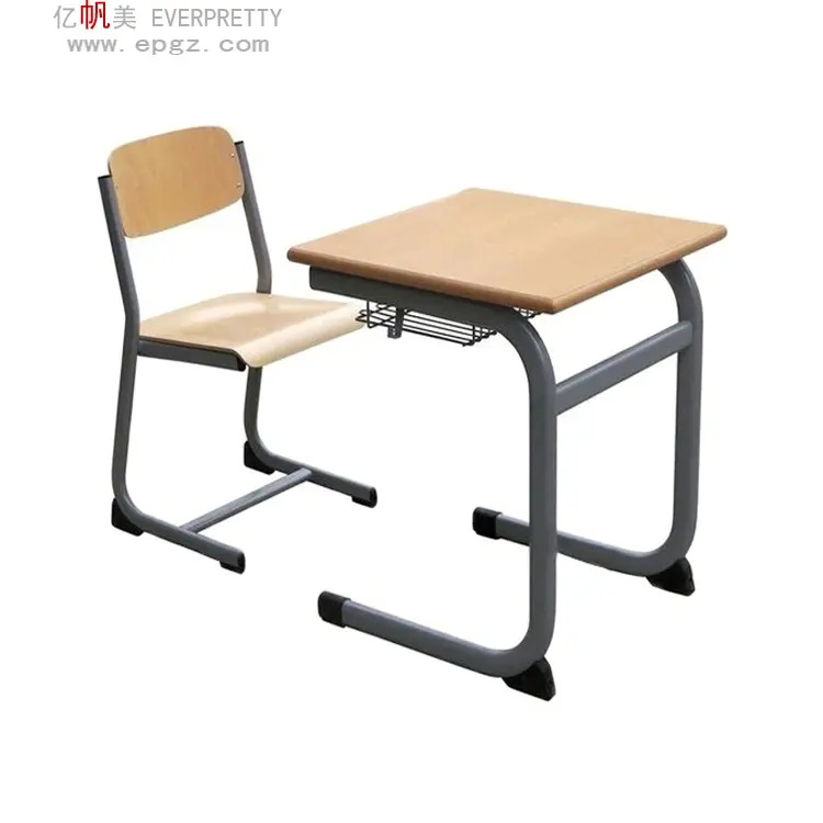 School furniture single seater study desk and chair wooden