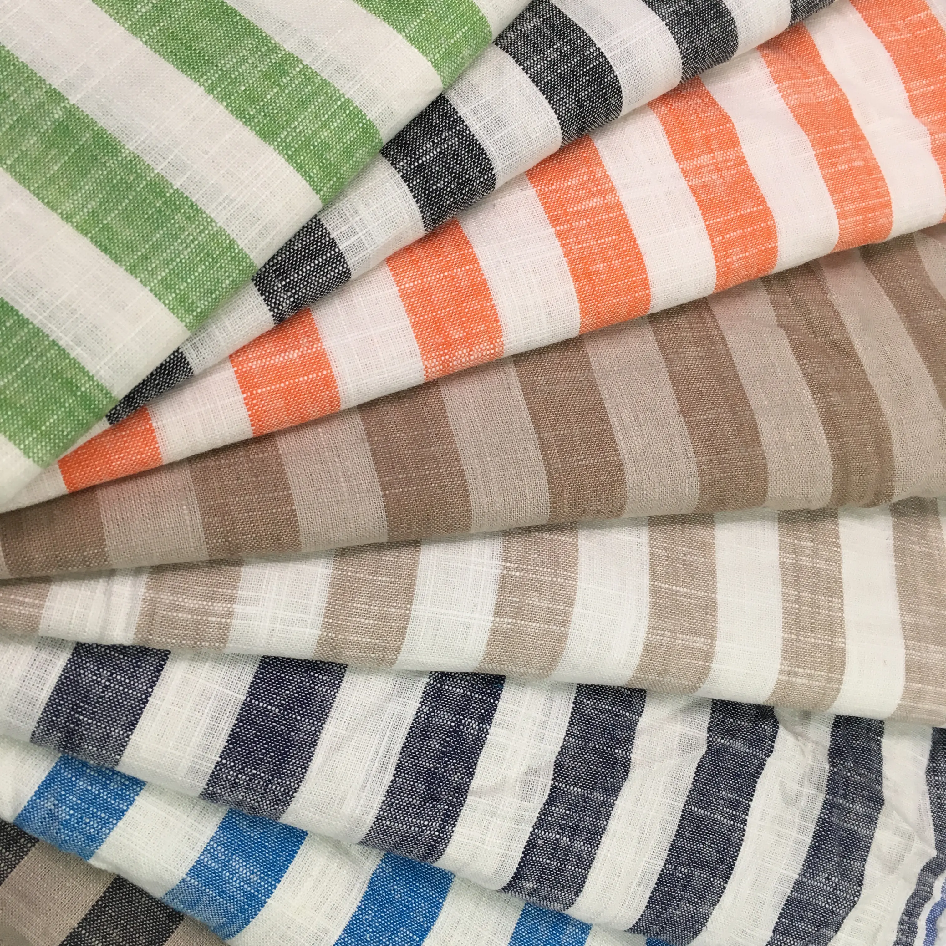 Suministro de Multi Color rayas de lino puro de algodón y lino camisa ropa de tela