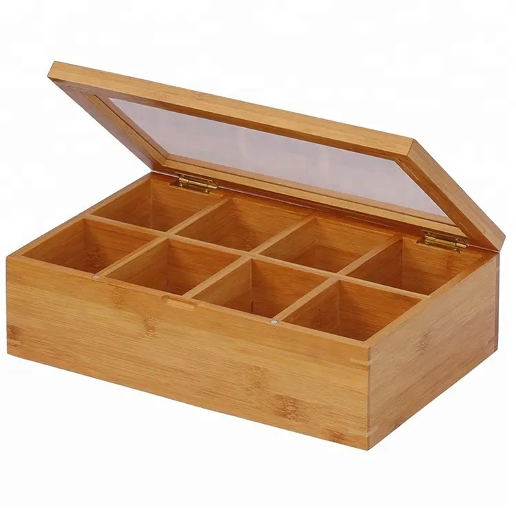 Bambus Tee Box Lagerung Organizer, 4 Einstellbare Tee Brust Fächer mit Teiler Kreative Multi Verwendung als Snack Organizer