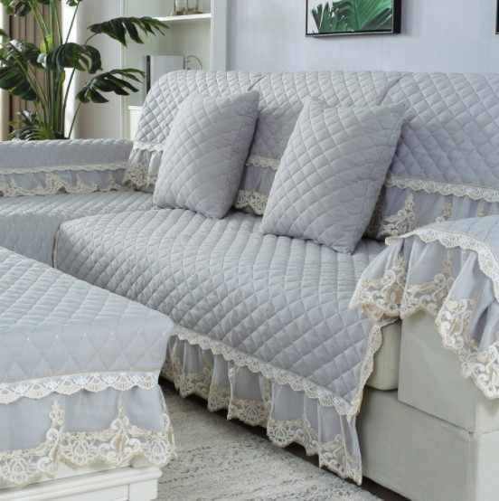 Charmcci 600212 Elegant Sofa Cover Cotton Set Non-slip Cushion Headrest Living Room 3 Places 3pcs Corner Sofa Covers