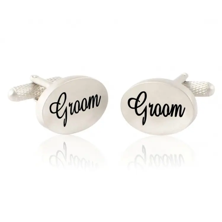 Custom Metal Die Casting And Plated Nickel Round Letter Garment Wedding Cufflinks With Tie Pin