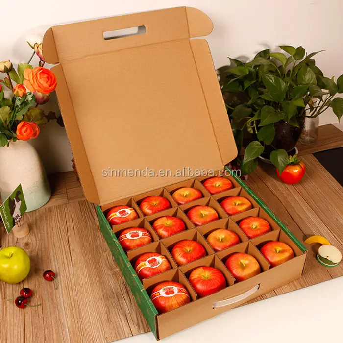2018 الساخن بيع صندوق متموج تخصيص ماكينة طباعة ورق الكرتون مقبض التفاح صندوق تعبئة الفاكهة مع مقسم