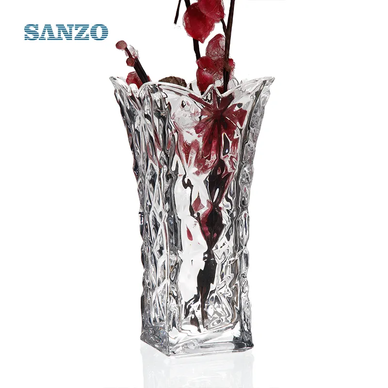 Sanzoカスタムガラス製品メーカーさまざまな種類の背の高い花ガラス花瓶