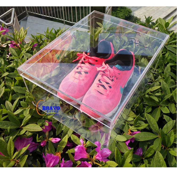 Zapatillas de plexiglás hechas a medida, caja transparente, caja de exhibición de zapatos acrílica