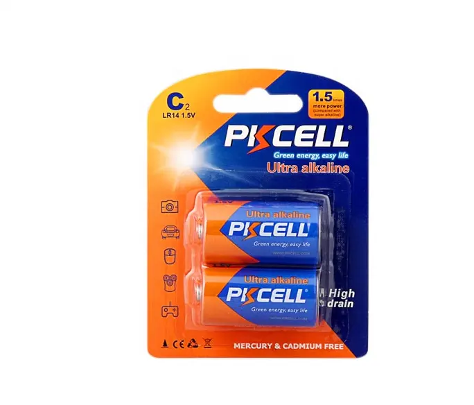 Batteria alcalina pkcell 1.5v c di vendita calda am2 lr14 per elettronica di consumo