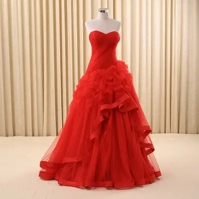 Ag corset sem alças reunião ocidental, vestidos de festa de baile, vermelho, babado, tule vermelho, plissado, saia de baile