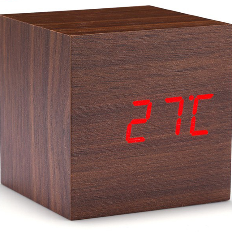 Zogift Holz Holz <span class=keywords><strong>Cube</strong></span> Digitale LED-Licht Schreibtisch Reise Stummwecker USB/AAA <span class=keywords><strong>Timer</strong></span> Temperatur Snooze Stimme Klang Control