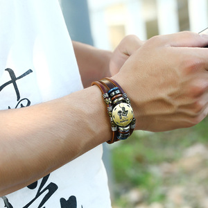 סגסוגת גלגל המזלות סימנים צמיד אופנה wristband רצועת יד 12 כוכבים מעור אמיתי