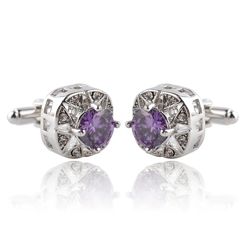 New Arrival Superior Quality Purple Gem Male French Shirt Cuff Nail Sleeve Alloy Cufflinks