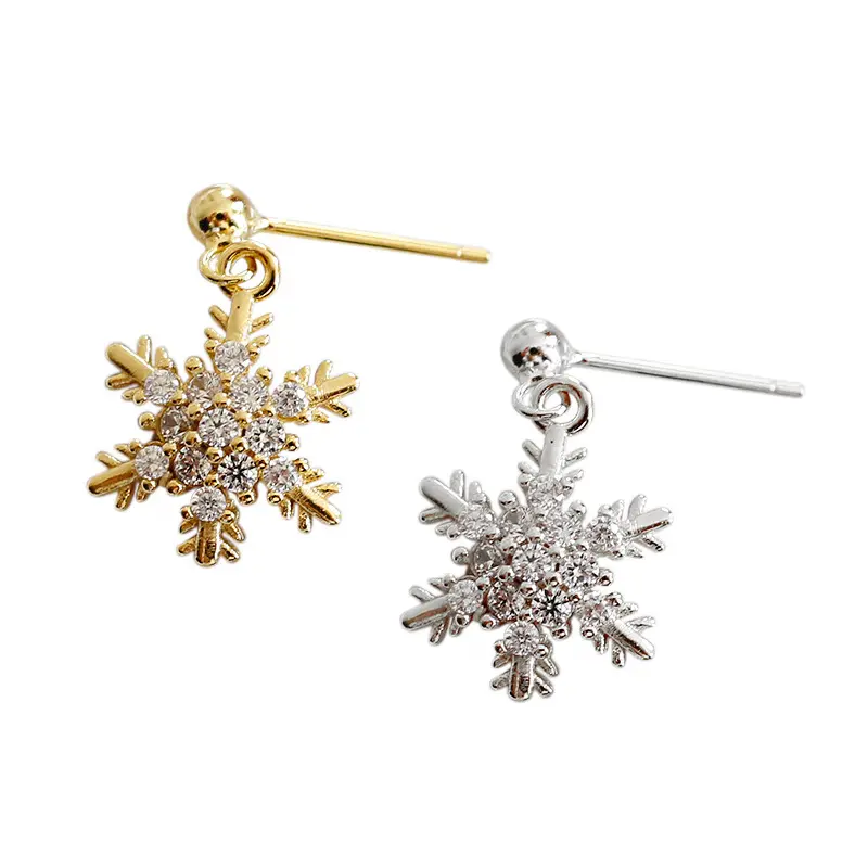 Fancy 18K Gold plated Snowflake shape 925 Sterling Silver Korea style Stud Earring