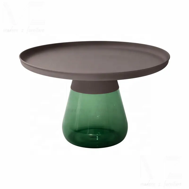 Mesa de centro redonda elegante de gama alta, campana de vidrio templado, estilo nórdico, para sala de estar