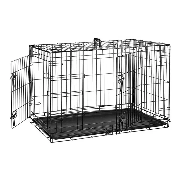36 "สีดำพับโลหะสุนัขกรง Single ประตูประตูสัตว์เลี้ยง Pet Carrier แบบพกพา Pet Crate