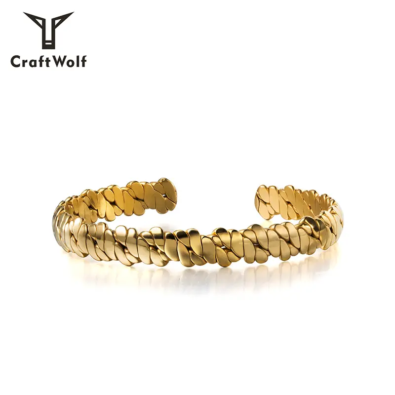 Craft Wolf 2022 Fashion fine minimalist Jewelry donna uomo bracciale rigido irregolare in acciaio inossidabile placcato oro 18 carati