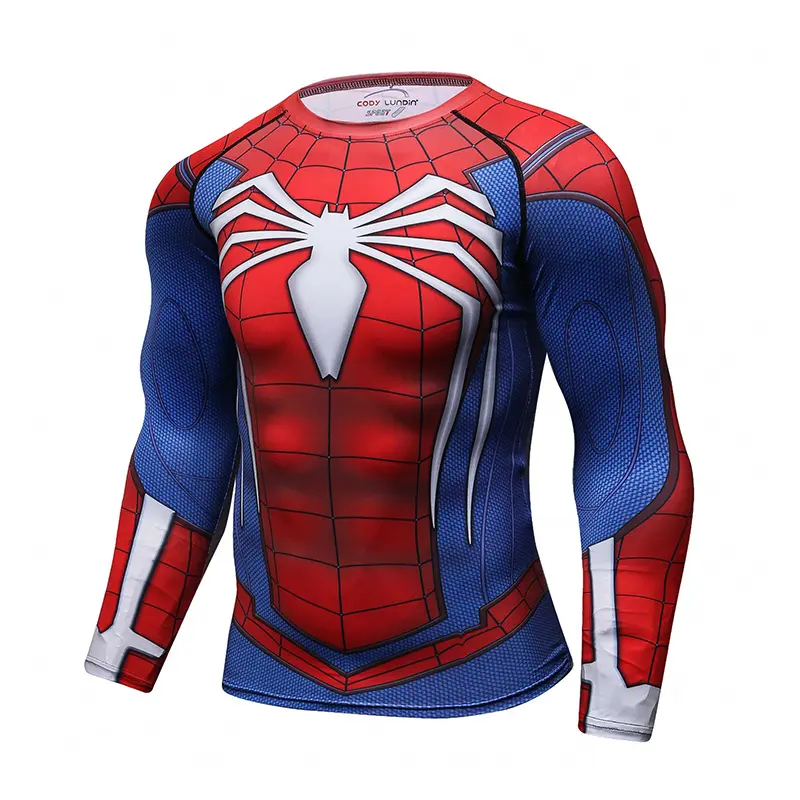 Cody Lundin Spiderman sublimado personalizado camisetas de manga larga rash guard hombres