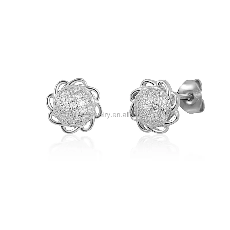Fine Jewelry Earrings 925 Sterling Silver Earrings Stamped Ear Piercing CZ Flower Shape Earrings E-207