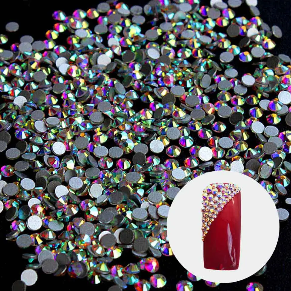 Pierres scintillantes strass cristal ab, dos plat, non chaud, pour nail art, SS6 SS8 SS10 SS12 SS16 SS20