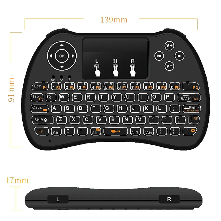 Soyeer mini teclado com touchpad, 2.4g, mouse air mouse h9, luz traseira, mini teclado para android tv box