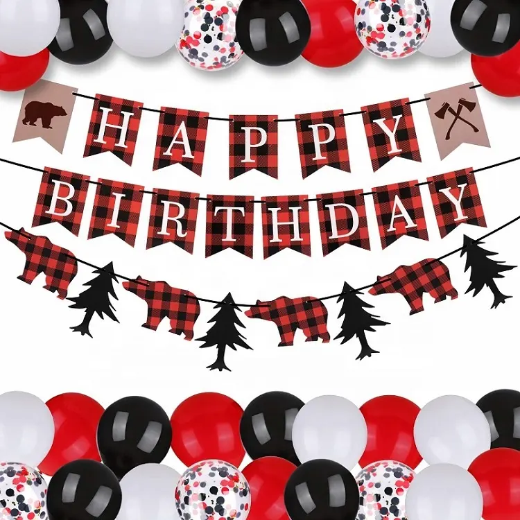 Banner de Cumpleaños feliz negro rojo blanco látex globos confeti bebé ducha fiesta de cumpleaños suministros