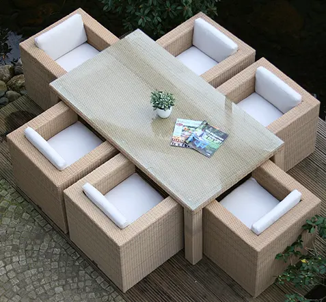 Ingrosso patio con schienale alto Malaysia da giardino moderno in vimini vimini set da pranzo mobili da esterno tavolo e sedia