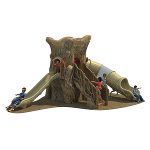 Treehouse de madeira com deslizamento plástico para crianças
