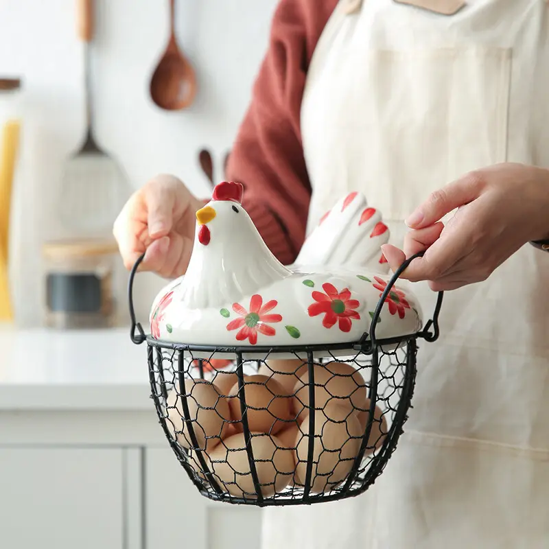 Cesta De Frutas Criativa Coleção Decoração Cerâmica Cesta De Ovos De Armazenamento De Cozinha Porta-ovos De Galinha Fio De Galinha