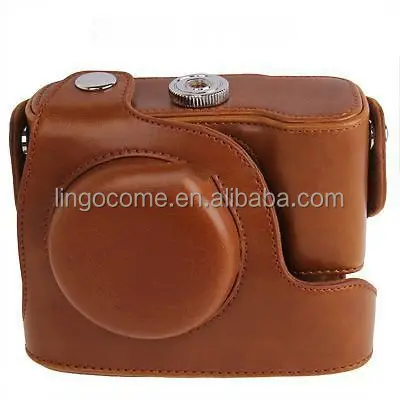 CC1346c marrón Digital cuero Cámara caso bolso con correa para Nikon Coolpix P7700