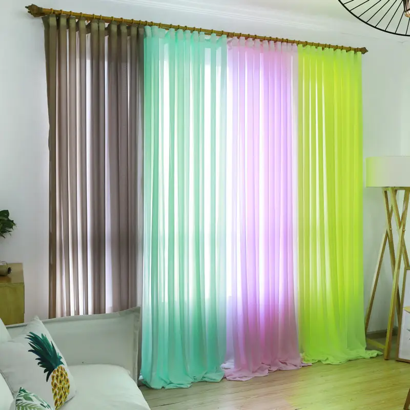 Cortina de tela de gasa 100% poliéster para ventanas, cortinas transparentes, precio barato, superventas