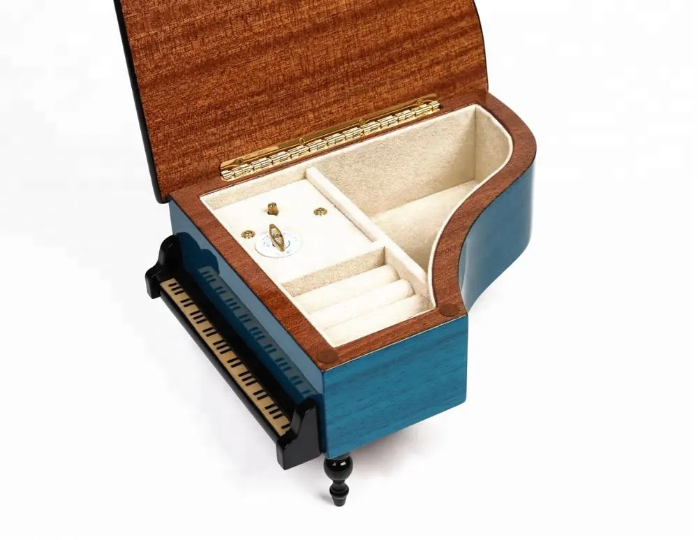 جديد جميل شكل البيانو خشبي فسيفساء صندوق تشغيل الموسيقى البيانو ورنيش المجوهرات مربع