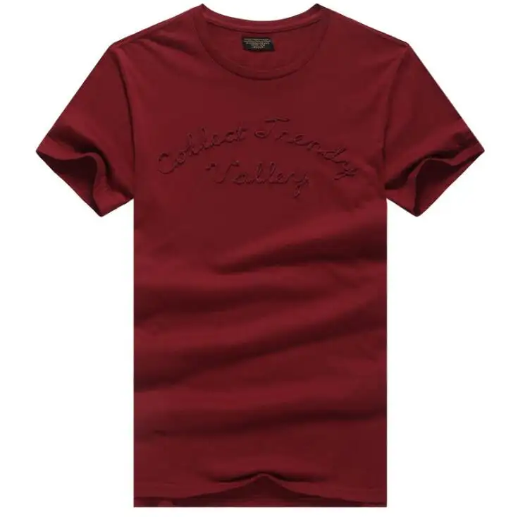 custom wine red solid color fashion casual tshirt 100% cotton o neck t shirt men 100% cotton with embroidered logo