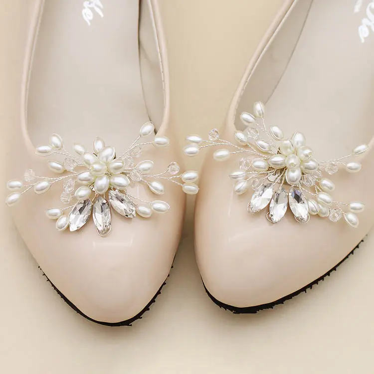 Handmade de pérolas de cristal do casamento sapatos de noiva acessórios peças