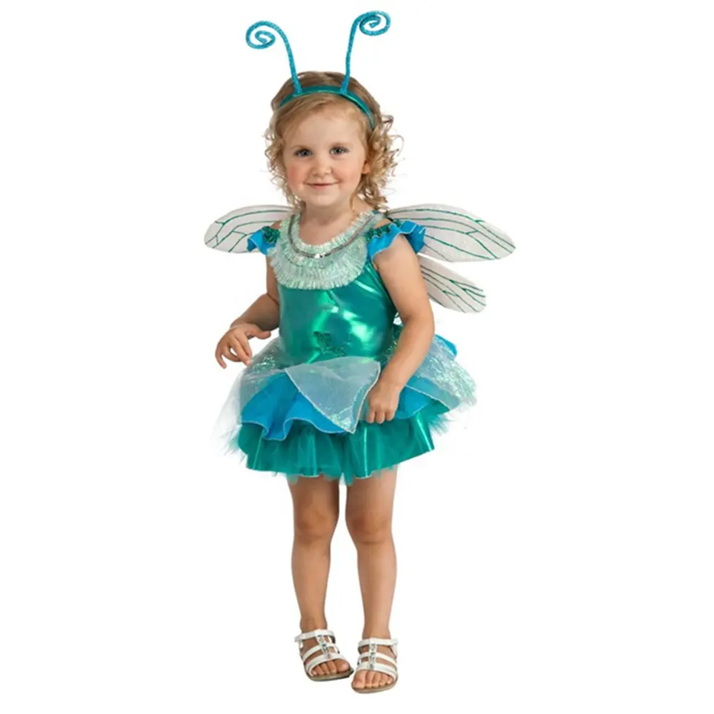 Menina flor vestido com asas borboleta vestido festa fantasia menina