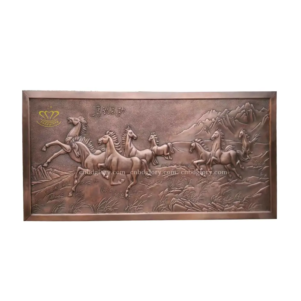 Hôtel salon bureau bureau art décoration murale Sculpture forgé à la main Art Bronze cheval Statue mur Relief