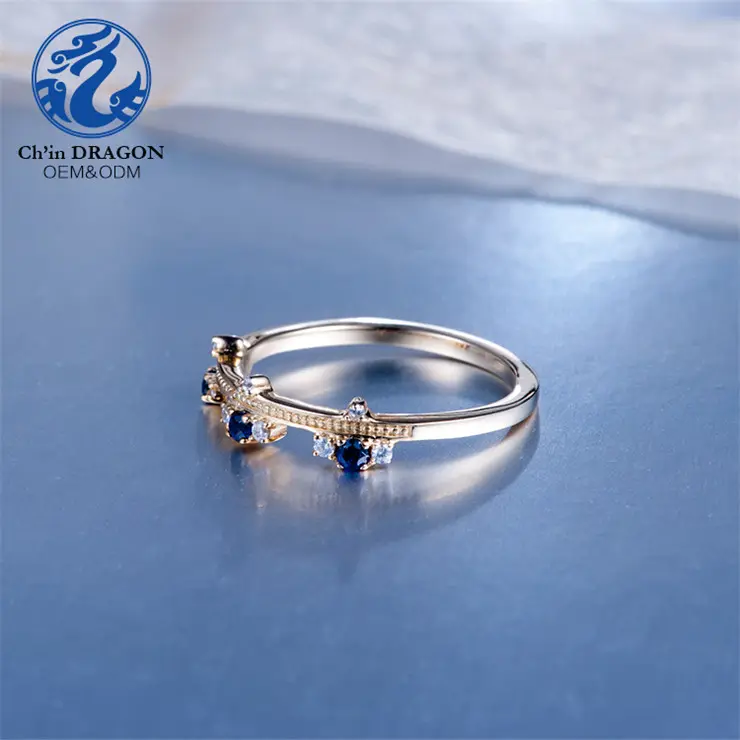 18Kgp anillos en oro azul anillo de piedras preciosas de zafiro