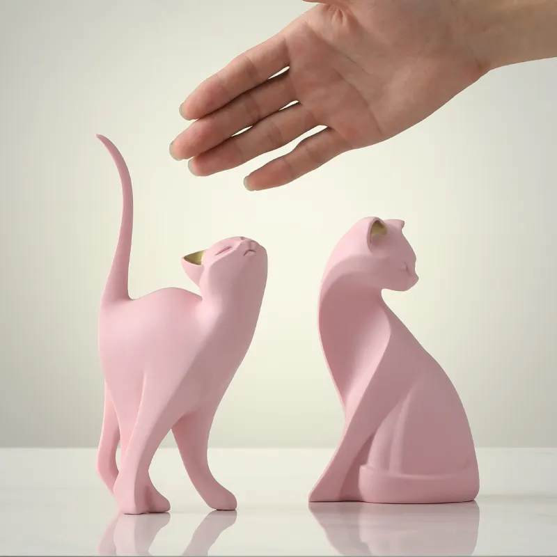 Wholesale new custom resin pink cat statue animal cat sculpture for indoor decoration