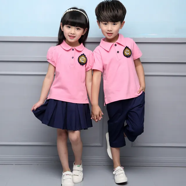 New Design boys and girls 2pcs set Cotton Polo Dress T Shirts Kids Navy Shorts Pants Primary Kindergarten School uniforms