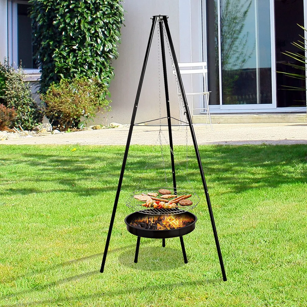 Outdoor hanging charcoal grill barbecue tripod fire pit