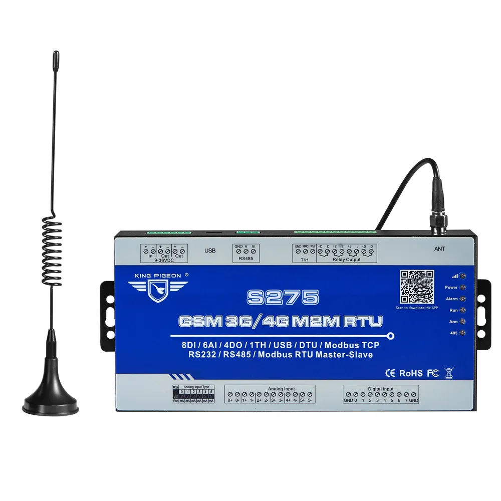 gsm gateway with 8DI 6AI 4DO sms gateway device Cellular IoT Modbus RTU 8DIN,6AIN/PT100,4Relay,1TH,USB,RS485,320 Extend I/O