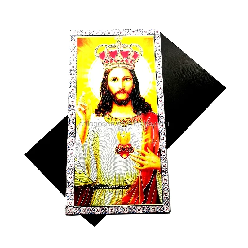 Imán de nevera de papel de aluminio de corona religiosa de recuerdo, pintura de Arte de fábrica, imanes de nevera personalizados con bendición de Dios Jesús