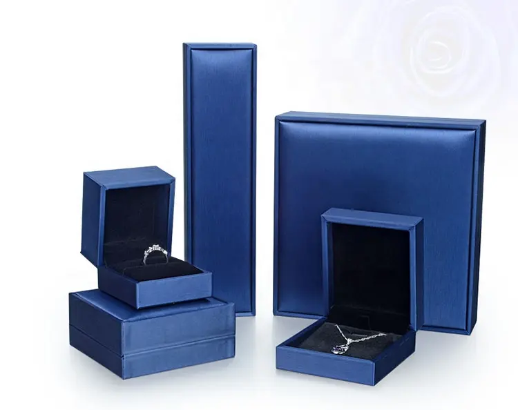 Colar de pingente de anel da china com impressão personalizada, prata, conjunto de jóias em couro pu azul com logotipo
