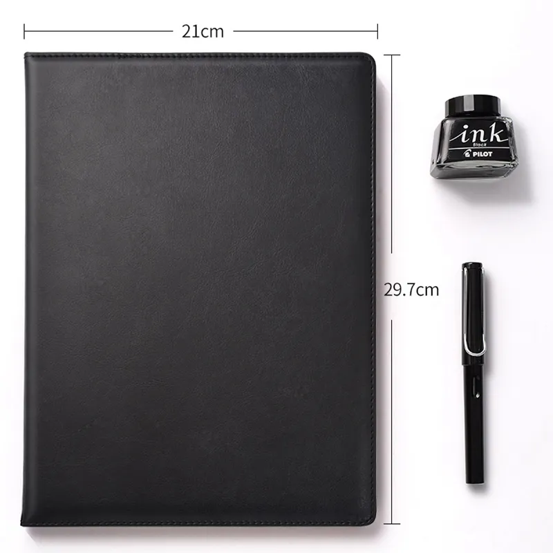 High quality custom business conference recording handmade journal waterproof school A4 black leather notebook